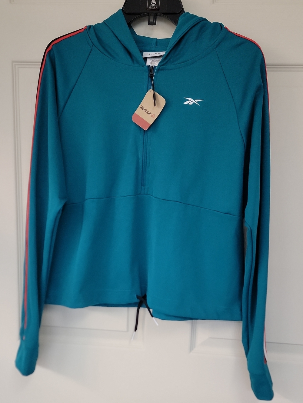 Reebok Women’s Teal Hooded Swim Coverup with Pink Contrast Stripe